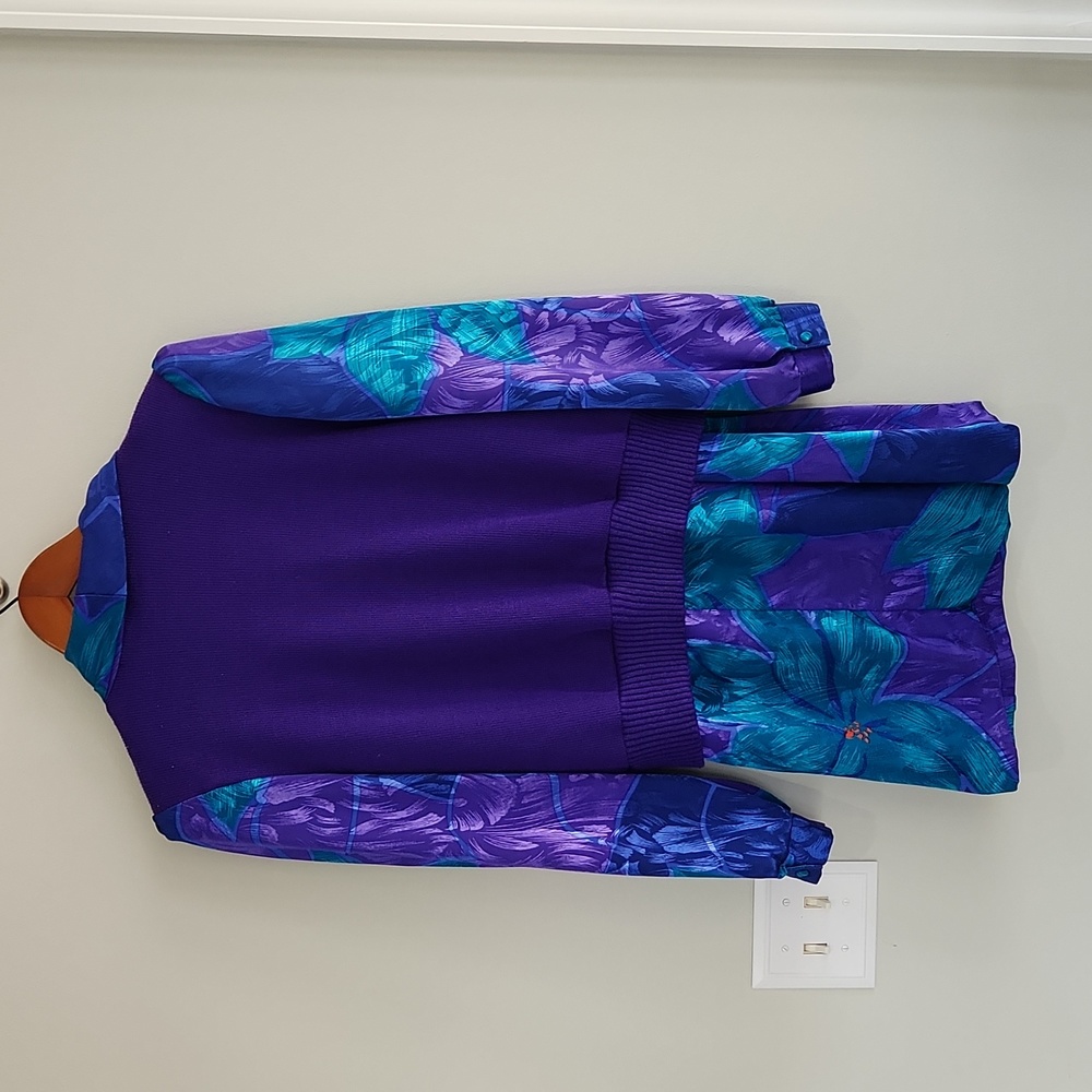 Vintage Purple & Teal Satin Skirt / Sweater Set sz 12 2pc floral print suit - Picture 5 of 7